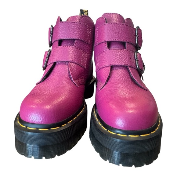 Dr. Martens Pink Devon Heart Boots Fuschia Milled Leather Quad Retro Women's 10 - Picture 3 of 13